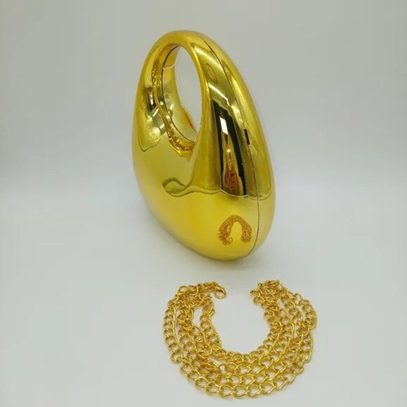 Gold Crescent Shaped Metal Look Acrylic Shoulder Handbag​ - Picture 3 of 4